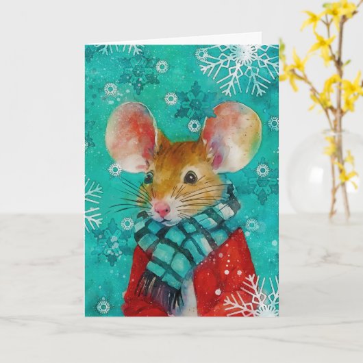 Mixed Media Mouse Print Christmas Card AP451B1 Karte (Gelbe Blume)