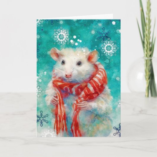 Mixed Media Opossum Print Christmas Card AP450B1 Karte (Vorderseite)