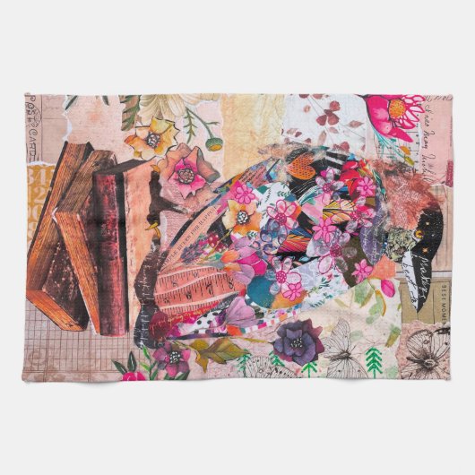 Mixed Media Paper Crow Raven Küchentuch (Horizontal)