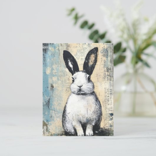 Mixed Media Rabbit Postkarte (Stehend Vorderseite)
