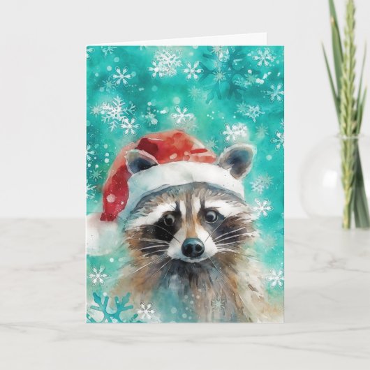 Mixed Media Raccoon Print Christmas Card AP438B1 Karte (Vorderseite)