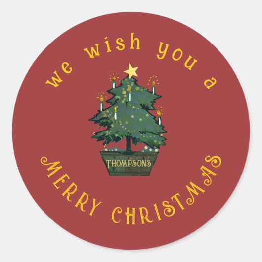 Mixed Media Retro Frohe Weihnachtsbaum Runder Aufkleber (Vorderseite)