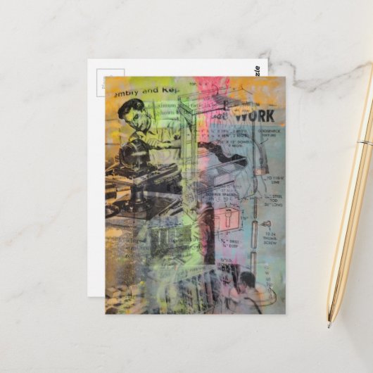 Mixed Media Retro Hobbies Woodworking Men Postkarte (Vorderseite/Rückseite Beispiel)
