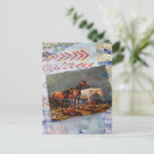 Mixed Media Retro Pferde Collage Postkarte (Stehend Vorderseite)