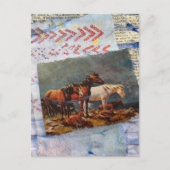 Mixed Media Retro Pferde Collage Postkarte (Vorderseite)