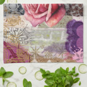 Mixed Media Rose Floral Collage Kitchen Towel Geschirrtuch (Gefaltet)