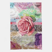 Mixed Media Rose Floral Collage Kitchen Towel Geschirrtuch (Vertikal)