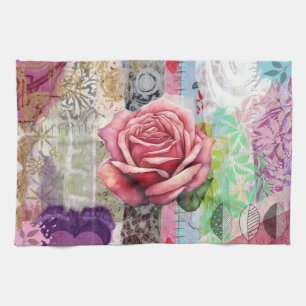 Mixed-Media-Rosen-Blumen-Collage Küchentuch