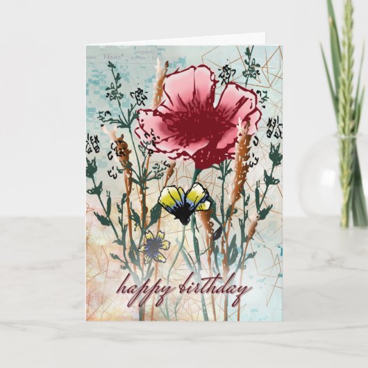 Mixed Media Wildflower Birthday Karte (Vorderseite)