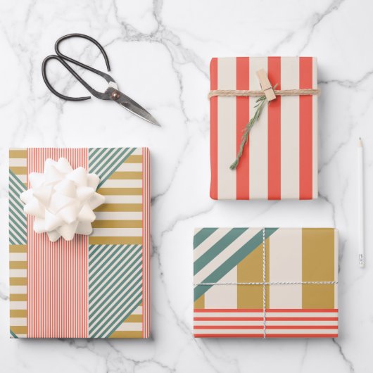 Mixed Modern Strip Weihnachtsfeiertag Geschenkpapier Set (Vorderseite)