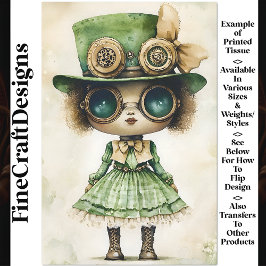 Mixed Race Steampunk Doll, Green AM6 Decoupage Seidenpapier