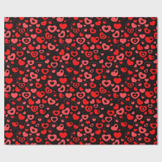 Mixed Red Hearts auf schwarz Geschenkpapier (Flach)