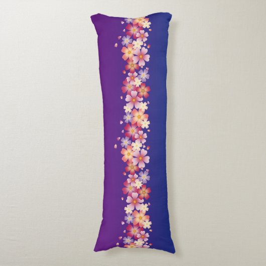 Mixed Sakura Blossoms Kimono Style Blue & Lila Seitenschläferkissen (Vorderseite Vertikal)