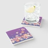 Mixed Sakura Blossoms Kimono Style Blue & Lila Steinuntersetzer (Seitenansicht)