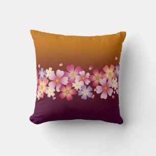 Mixed Sakura Blossoms Kimono Style Burgund & Gold Kissen