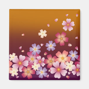 Mixed Sakura Blossoms Kimono Style Burgund & Gold Magnet