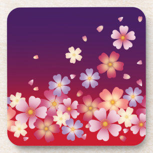 Mixed Sakura Blossoms Kimono Style Red & Purple Getränkeuntersetzer