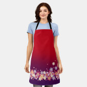 Mixed Sakura Blossoms Kimono Style Red & Purple Schürze (Getragen)