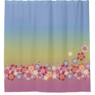 Mixed Sakura Blossoms Kimono Style Regenbogen Duschvorhang
