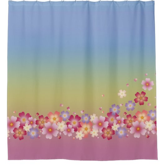 Mixed Sakura Blossoms Kimono Style Regenbogen Duschvorhang (Vorderseite)
