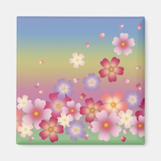 Mixed Sakura Blossoms Kimono Style Regenbogen Magnet (Vorne)