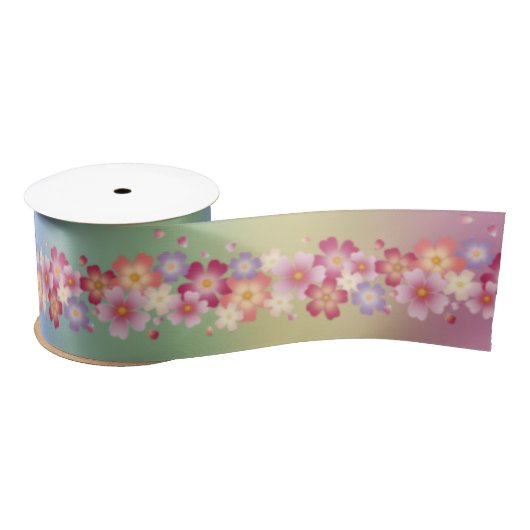 Mixed Sakura Blossoms Kimono Style Regenbogen Satinband (Spule)
