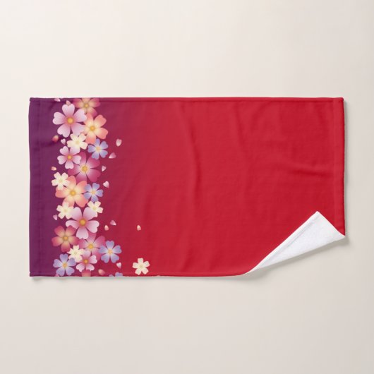 Mixed Sakura Blüten Kimono Stil Rot & Lila Badhandtuch Set (Handtuch)
