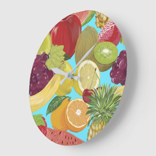 Mixed Tropical Fruit Illustration Pattern Große Wanduhr (Winkel)