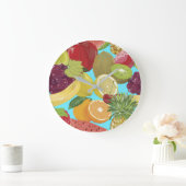 Mixed Tropical Fruit Illustration Pattern Große Wanduhr (Zuhause)