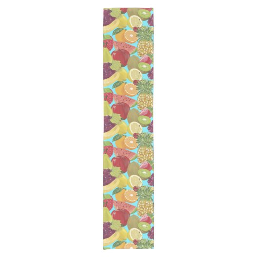 Mixed Tropical Fruit Illustration Pattern Kurzer Tischläufer (Vorderseite)