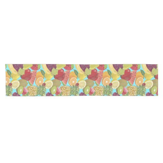 Mixed Tropical Fruit Illustration Pattern Kurzer Tischläufer (Horizontal)