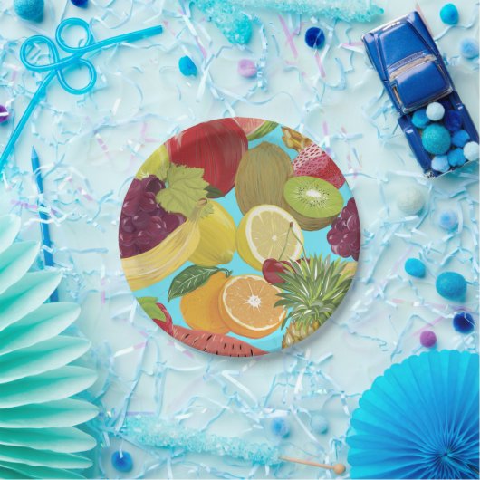 Mixed Tropical Fruit Illustration Pattern Pappteller (Party)