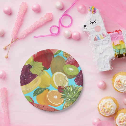 Mixed Tropical Fruit Illustration Pattern Pappteller (Party)
