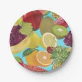 Mixed Tropical Fruit Illustration Pattern Pappteller (Vorderseite)