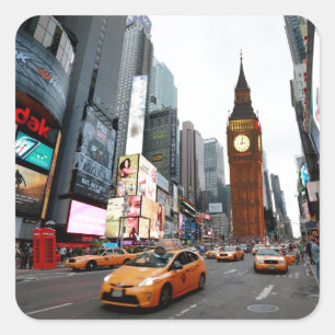 Mixed Up World! - New York City & London Quadratischer Aufkleber