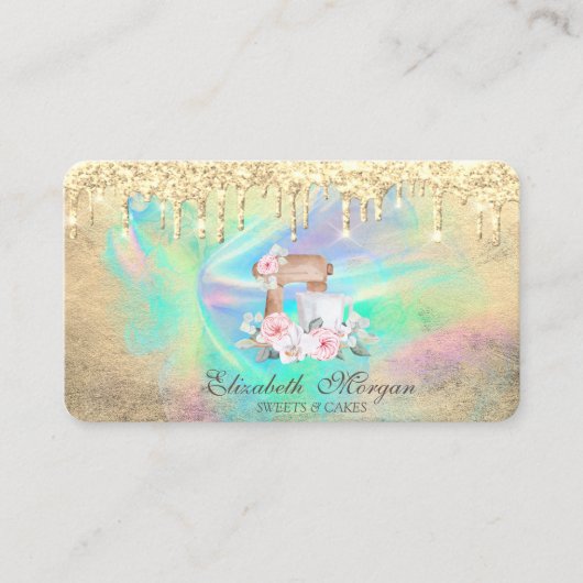 Mixer Blume Gold Tropfen Holographic Ink Bäckerei Visitenkarte (Vorderseite)