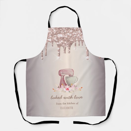 Mixer Blume Rose Gold Glitzer Tropfen Bäckerei Schürze (Vorderseite)