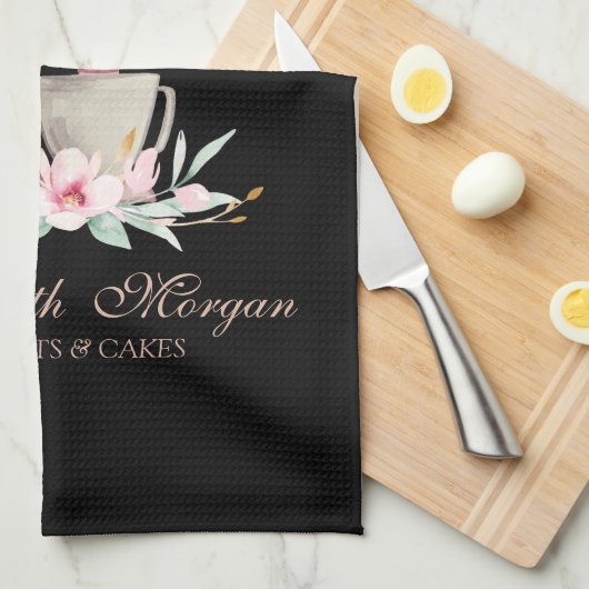 Mixer Blume Rose Gold Tropfen Bäckerei Schwarz Geschirrtuch (Viertel Falte)