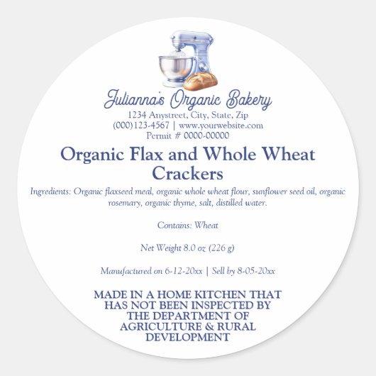 Mixer Bread Bakery Pastry Chef Food Product Label Runder Aufkleber (Vorderseite)