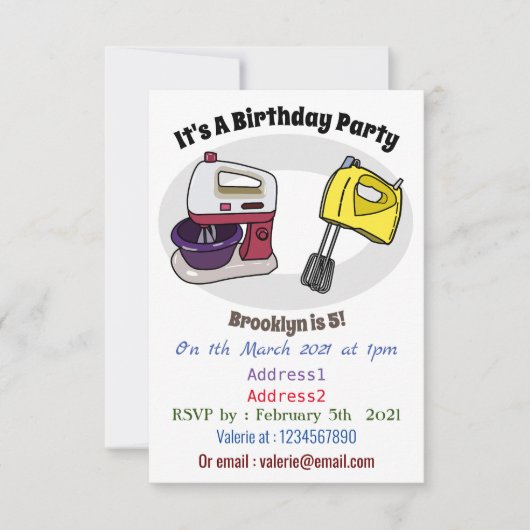 Mixer-Cartoon-Abbildung Einladung (Vorderseite)