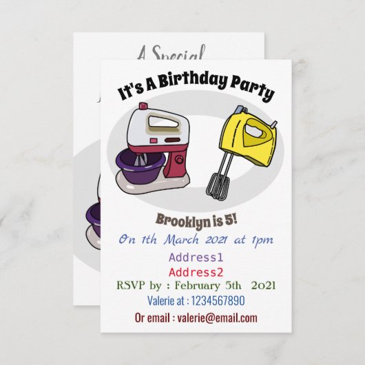 Mixer-Cartoon-Abbildung Einladung (Vorne/Hinten)