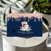 Mixer Floral Rose Gold Tropfen QR Code Navy Blue Visitenkarte