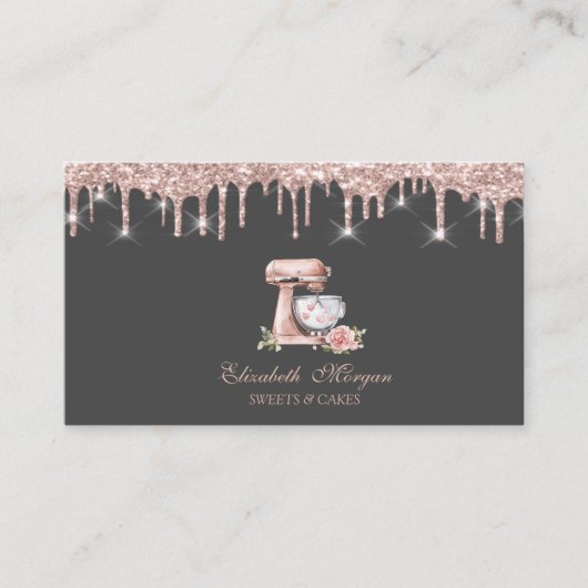 Mixer Flower Hearts Rose Gold Drips Bakery   Visitenkarte (Vorderseite)