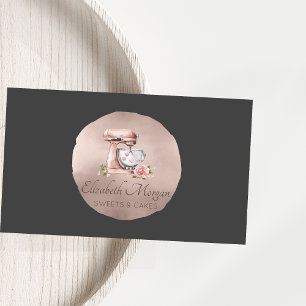 Mixer Flower Hearts Rose Gold Kreis Grau Bäckerei Visitenkarte