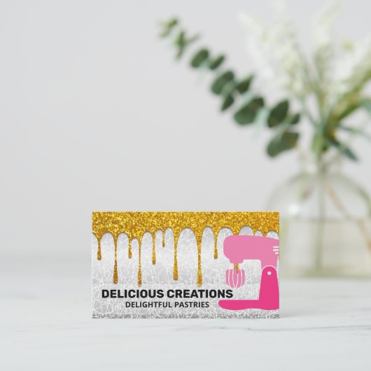 Mixer | Gold Glitzer Tropfen Visitenkarte (Stehend Vorderseite)