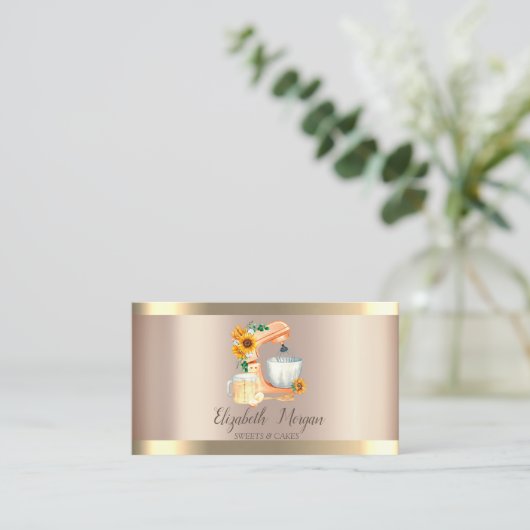 Mixer Sonnenblumen Gold Streifen Bäckerei Visitenkarte (Stehend Vorderseite)