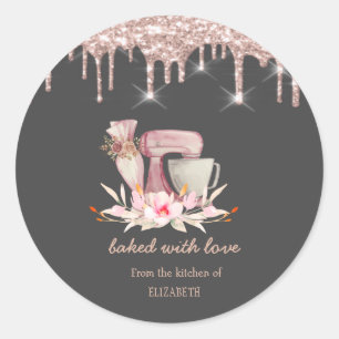 Mixer, Spritzbeutel Blumen Rose Gold Tropfen Bäcke Runder Aufkleber