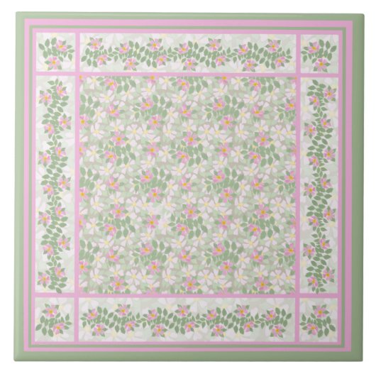 Mix'n'Match Pink Dogrose Muster Keramik Tile Fliese (Vorderseite)