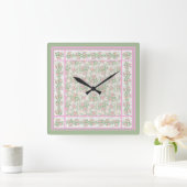 Mix'n'Match Pink Dogrose Muster Wall Clock Quadratische Wanduhr (Zuhause)