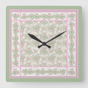 Mix'n'Match Pink Dogrose Muster Wall Clock Quadratische Wanduhr